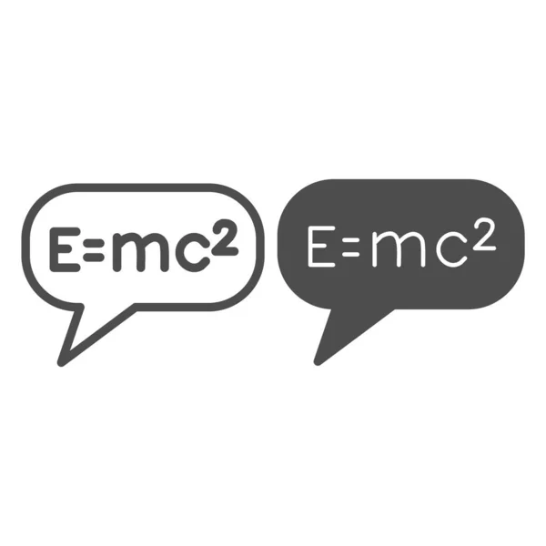 Emc2公式在弹出窗口，物理直线和固体图标，教育概念，爱因斯坦方程矢量符号白色背景，轮廓风格图标移动概念和网页设计。矢量图形. — 图库矢量图片