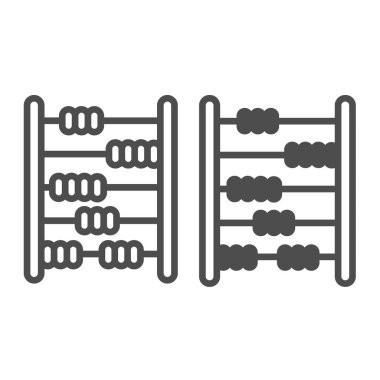 Abaküs, matematik, sayma, sayma, sayma, aritmetik çizgi ve sağlam ikon, eğitim konsepti, beyaz arka planda muhasebe vektör işareti, mobil konsebe ve web tasarımı için taslak biçimi simgesi. Vektör grafikleri.