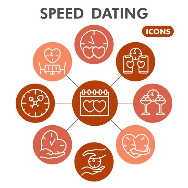 Modern hastighet dating Infographic design mall. Dags för kärlek infografisk visualisering med nio steg cirkel design på orange bakgrund. Datum tidsmall för presentation. Kreativ vektor. Stockillustration