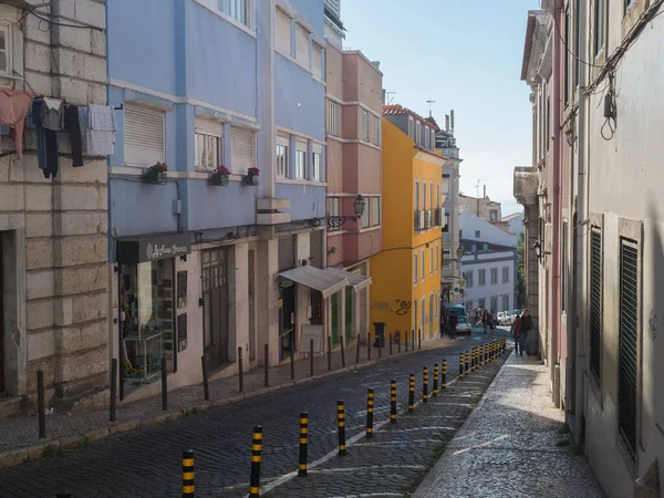 Lisbon Portugal October 2021 View Narrow Lisbon Street Medieval Quarter — стокове фото