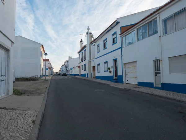 Porto Covo Alentejo Portugal Жовтня 2021 Порожня Вулиця Портативними Блакитними — стокове фото