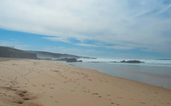 View Praia Dos Aivados Sand Beach Ocean Waves Sharp Rock — Stock Photo, Image