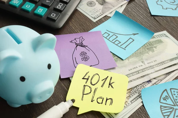 401K计划显示在一张商业照片上 退休储蓄 图表绘制 — 图库照片