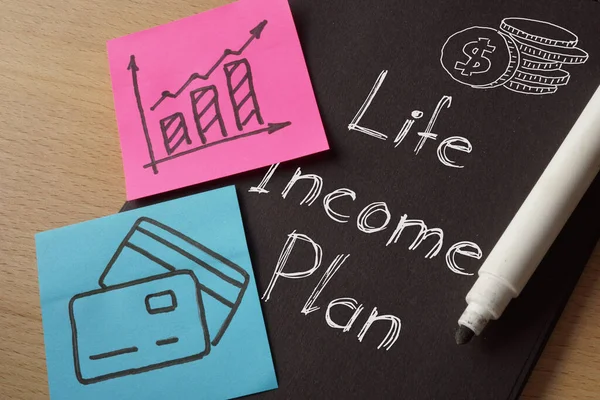 《生活收入计划》用文字显示在商业照片上 — 图库照片