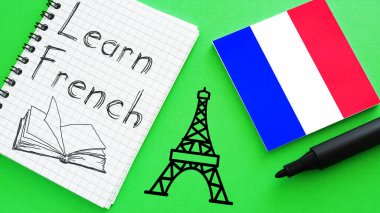 Learn French is shown using the text and flag of France