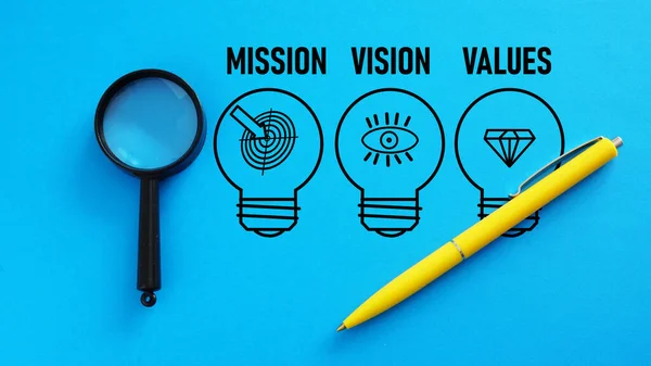 Vision Mission Werte Konzept Wird Mit Einer Glühbirne Gezeigt — Stockfoto