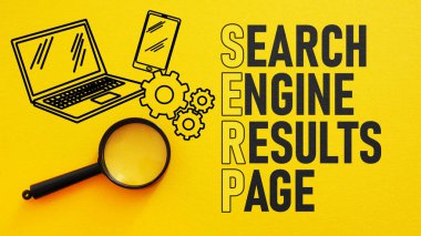Search Engine Results Page SERP is shown using a text
