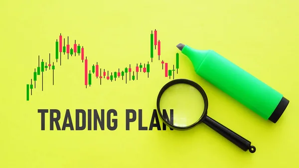 Trading Plan Shown Using Text Chart Magnifying Glass — Foto Stock