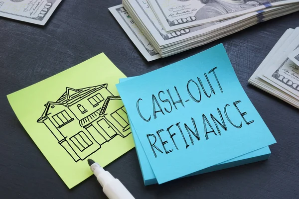 Cash-out refinance is shown using a text and picture of house