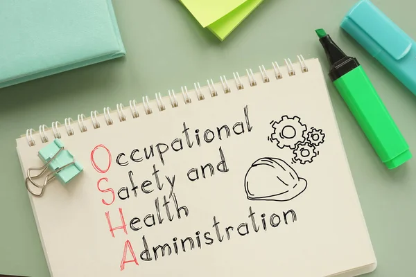 Occupational Safety and Health Administration OSHA is shown using a text and picture of helmet