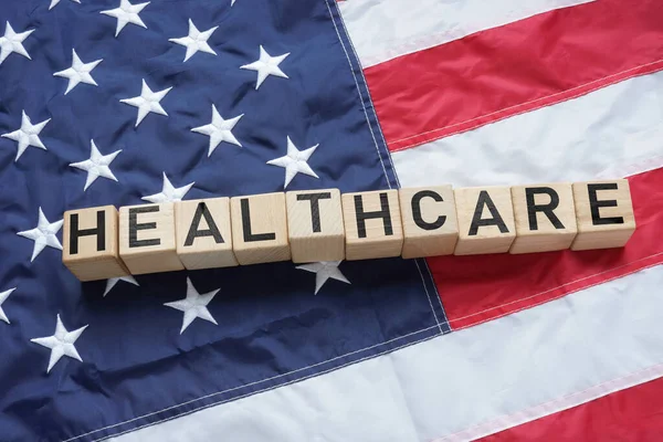 Health Care Reform Shown Using Word Healthcare Flag Usa — Stock Photo, Image