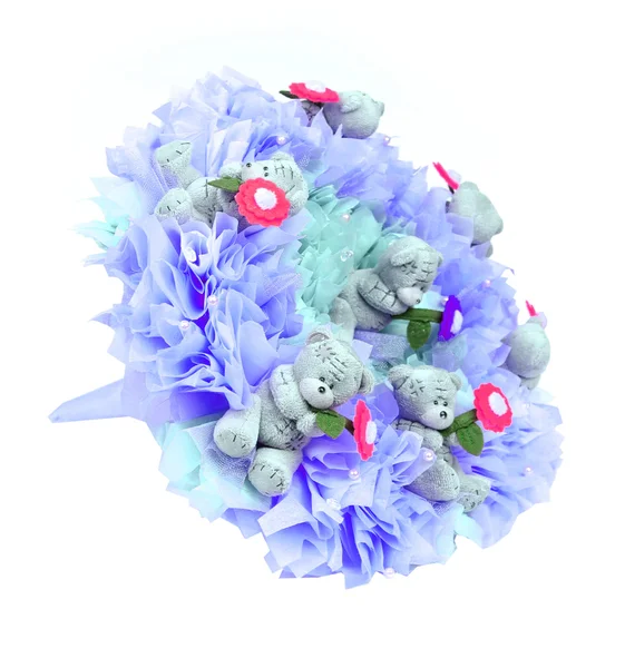 Original blue bouquet of Teddy bears isolated on white — Stock Photo, Image