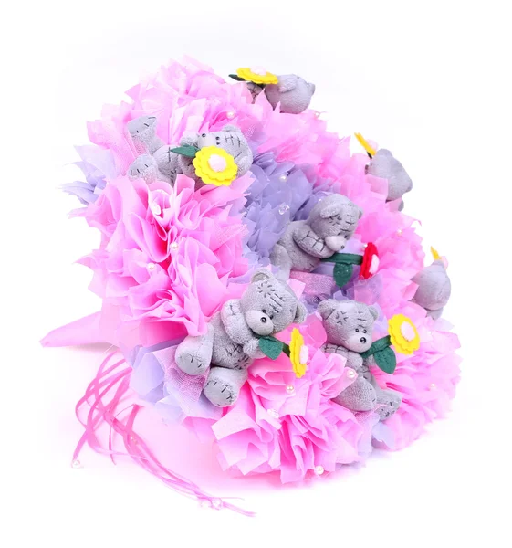 Original pink bouquet of Teddy bears isolated on white — Stock Photo, Image