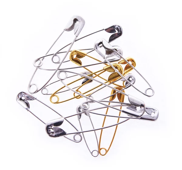 Pile of safety pins isolated on white — Stock Photo, Image