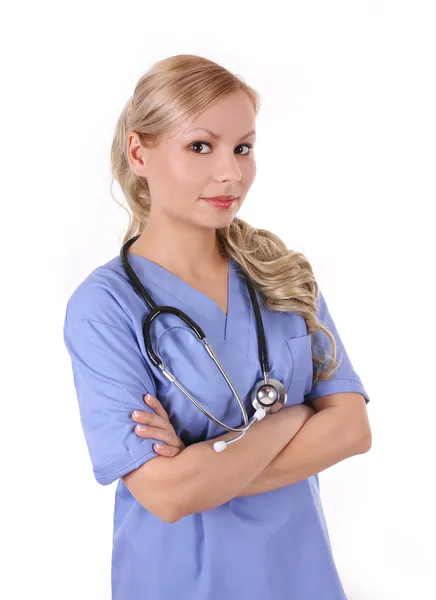 Nurse with stethoscope isolated on white — Stock Photo, Image