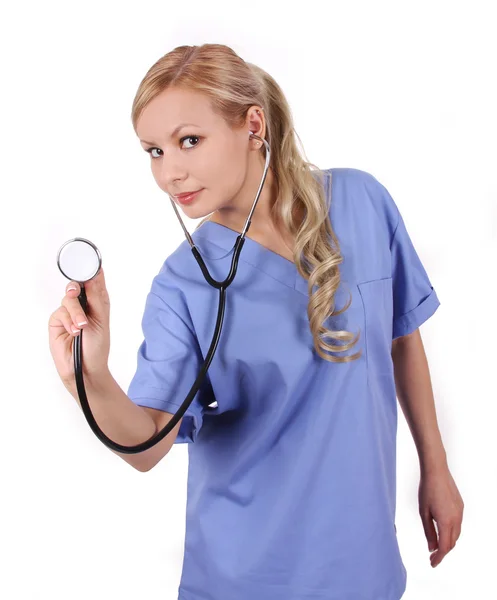 Médecin avec stéthoscope isolé sur blanc — Photo