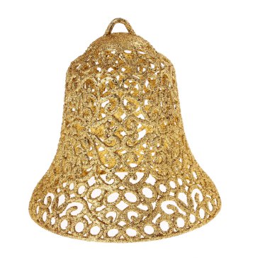 Altın christmas bell oyuncak, üzerinde beyaz izole