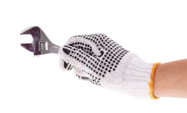 el ile üzerine beyaz izole iş eldiveni anahtarı