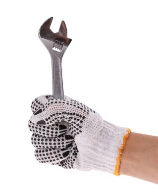 el ile üzerine beyaz izole iş eldiveni anahtarı