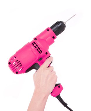 beyaz izole el sıcak pembe matkap