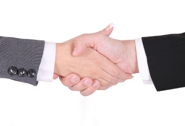 işadamı ve üzerinde beyaz izole işkadını arasında karşılıklı