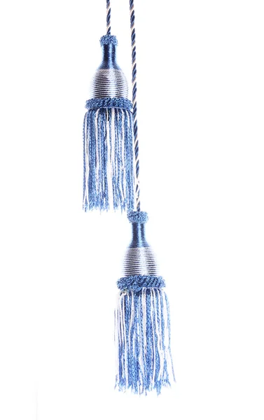 Blue curtain tassels isolated on white — Stock Photo, Image