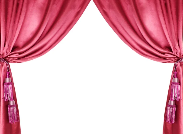 白い背景で隔離のタッセル付き赤い絹のカーテン — ストック写真