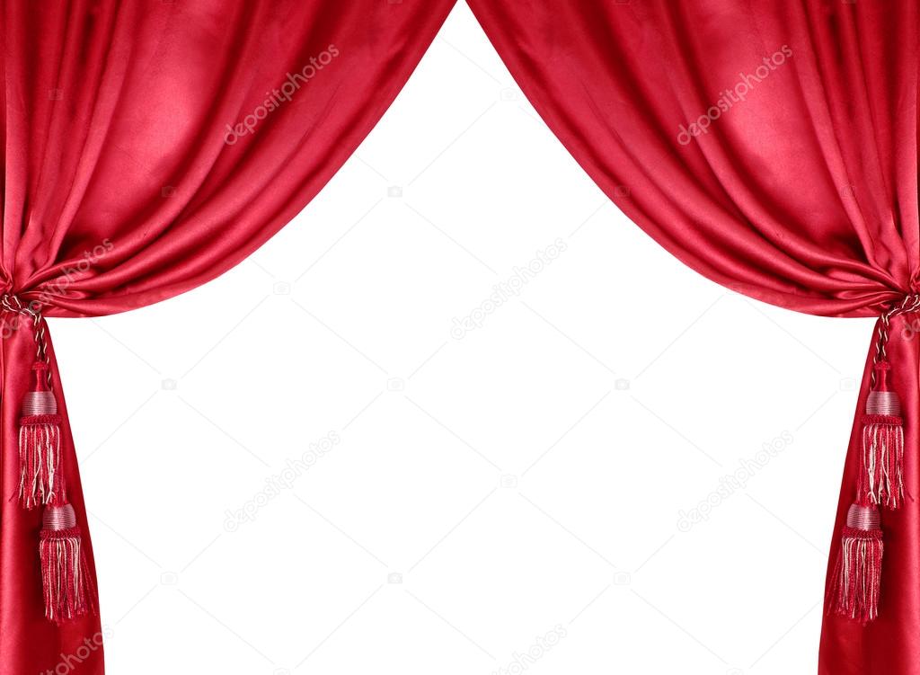 Red silk curtain with tassels isolated on white background