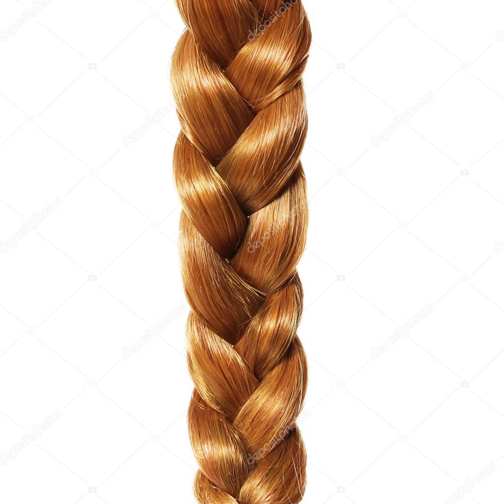 brown hair braid, plait isolated on white background, hair care