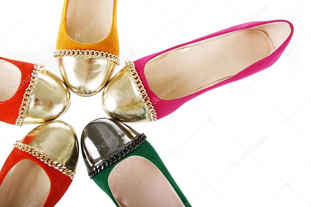 Flat shoes collection isolated on white background. colorful suede ballerina flats