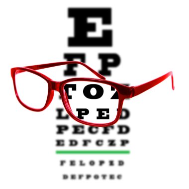 gözüne gözlük ile beyaz arka plan izole görülen göz görme test grafik.