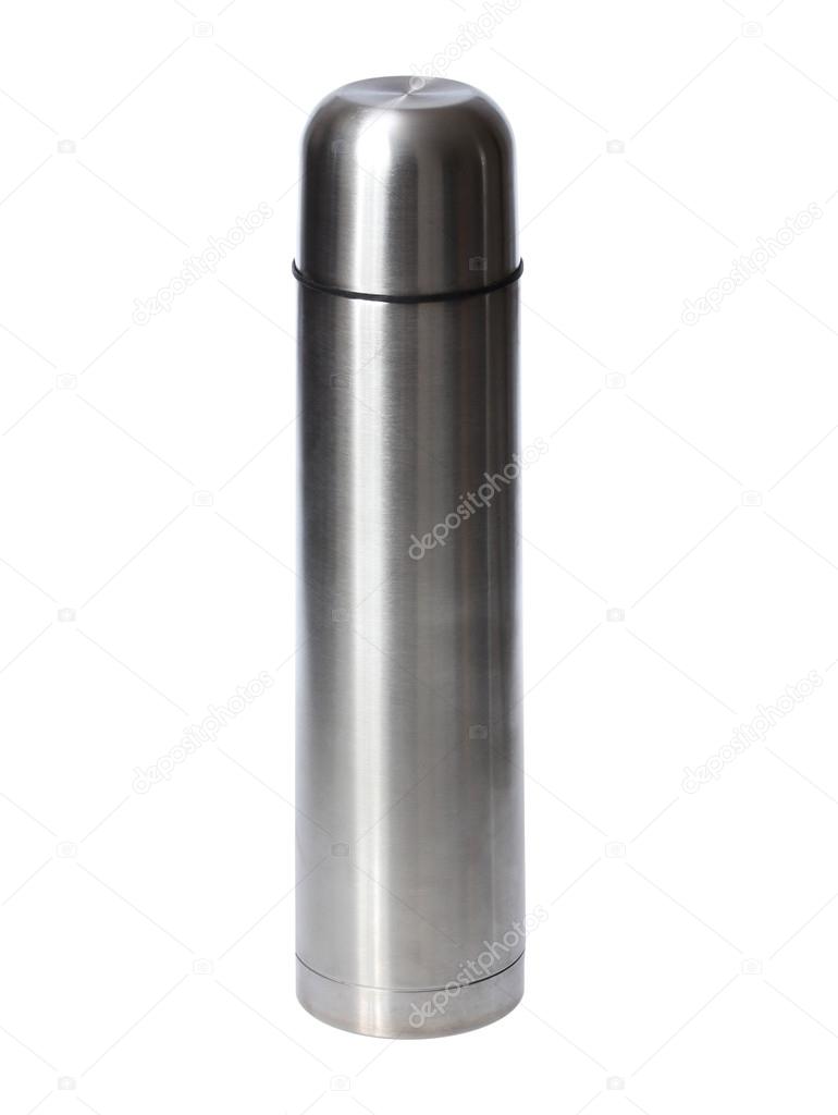 Metal thermos isolated on white background