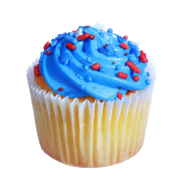 Cupcake with blue cream on the top. patriotic decorated, isolated on white background Royalty Free Stock Photos