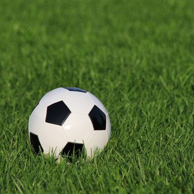 Yeşil çimenlerin üzerinde futbol topu. Futbol