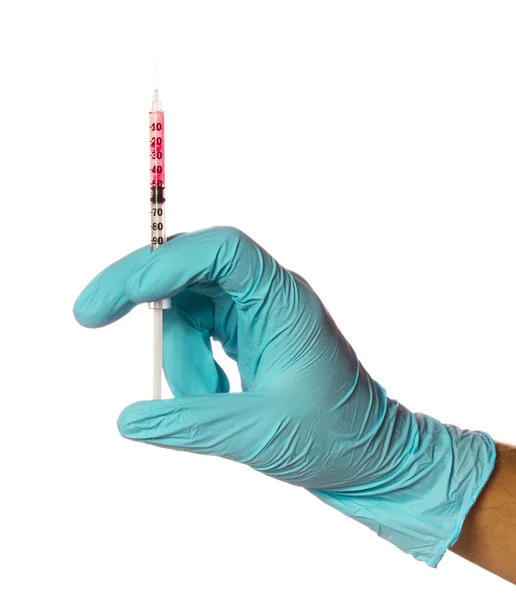 Stříkačka v rukou lékaře izolovaných na bílém pozadí. injekce — Stock fotografie