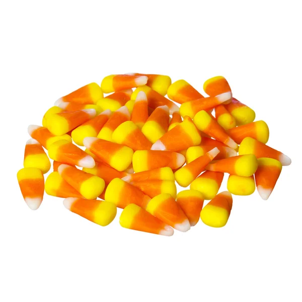 Pile of candy corn for Halloween, isolated on white background — Stock Photo, Image