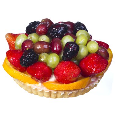 Beyaz arka plan üzerinde izole meyve kek. tatlı tatlı