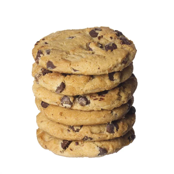 Cookie-uri cip de ciocolată izolate pe fundal alb. Biscuiți de patiserie de casă — Fotografie, imagine de stoc