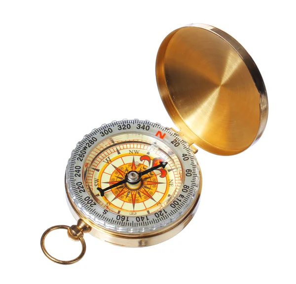 Gold compass isolated on white background — Stock Photo, Image