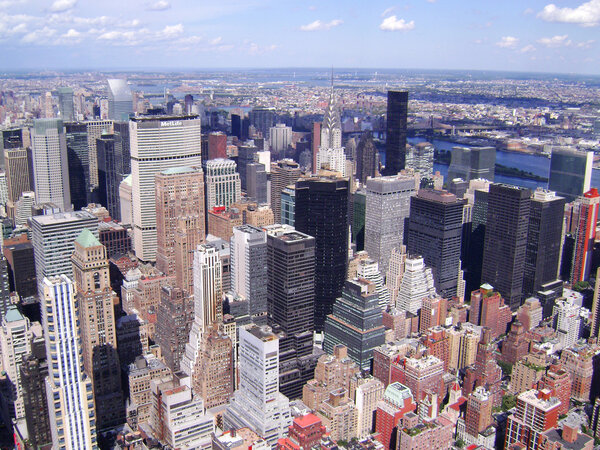 New York City, Manhattan Skyline aerial panorama view with skyscrapers