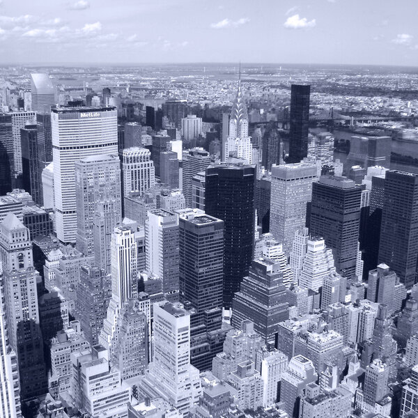 New York City, Manhattan Skyline aerial panorama view with skyscrapers. Black and White