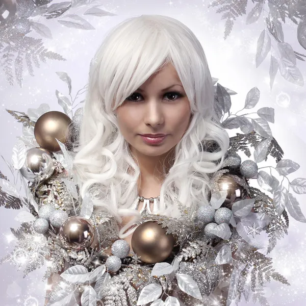 Christmas or Winter Woman. Snow Queen. Portrait of Fashion Girl — Stock Photo, Image