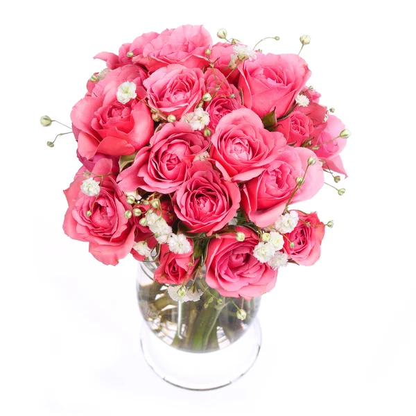 Bouquet of Pink Roses in vase isolated on white background — Stock Photo, Image