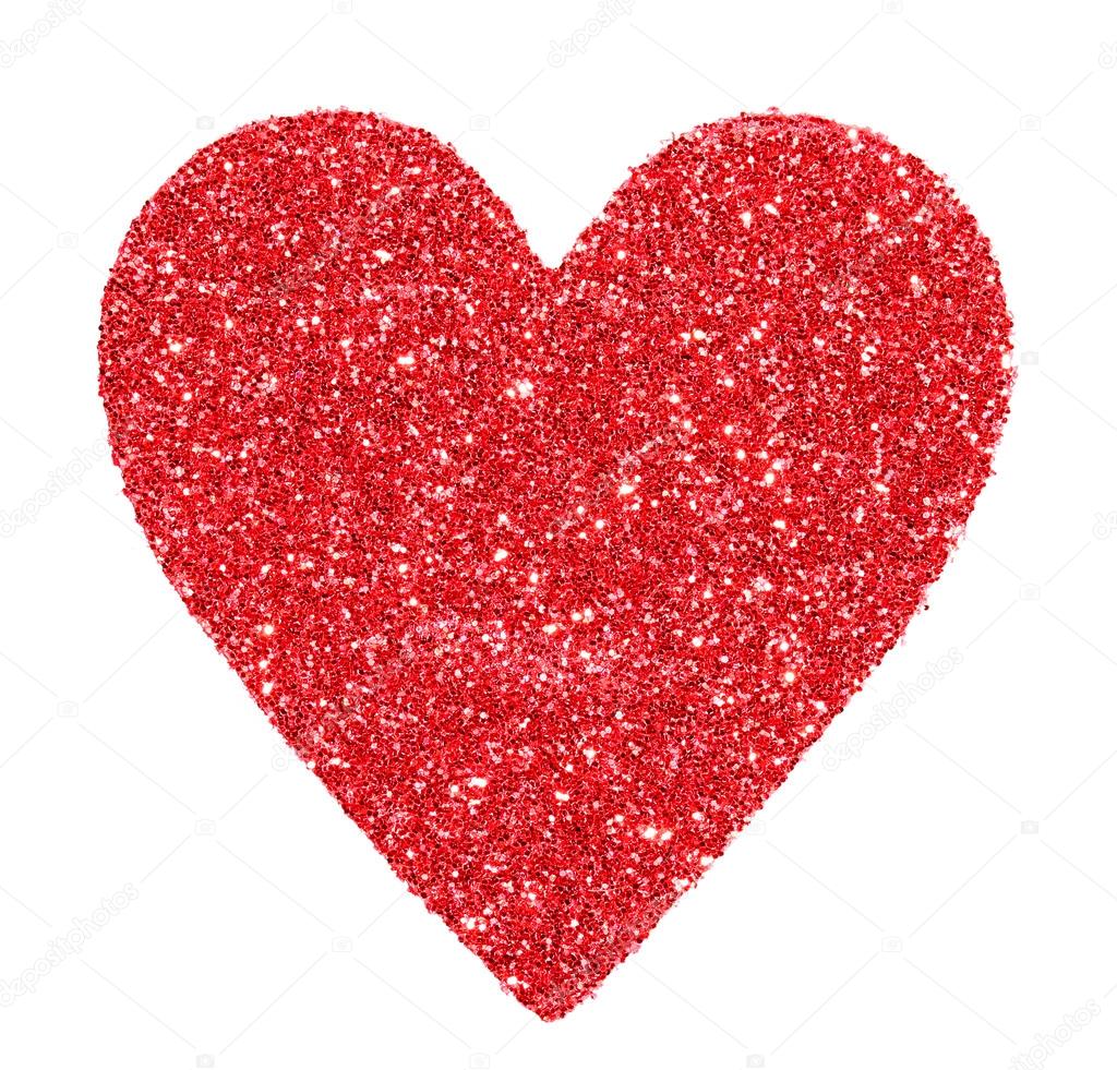 Glitter Red Heart isolated on white. Valentines Day. Macro. — Stock