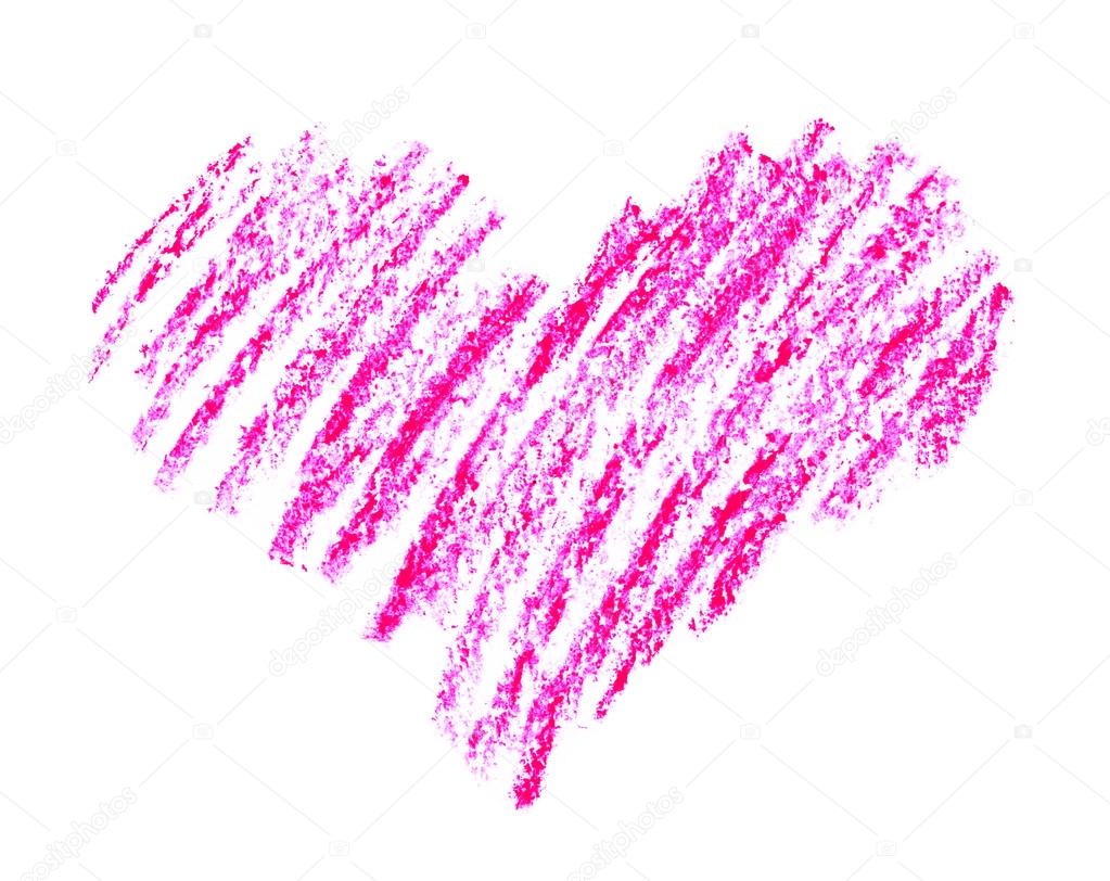 Hand drawn, crayon heart shape isolated on white background