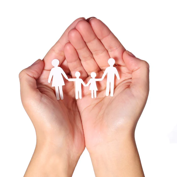 Paper Family in Hands isolated on white background. Family — Stock Photo, Image