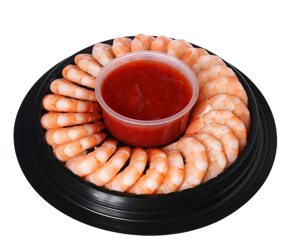 Shrimps with Cocktail Sauce on the plate isolated over white. Pr — Stock Photo, Image