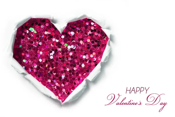 Tarjeta de San Valentín. Agujero de papel rasgado en forma de corazón — Foto de Stock