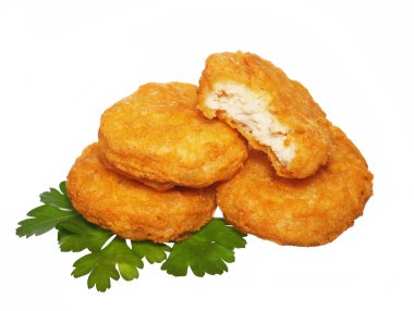 tavuk nuggets izole beyaz zemin üzerine maydanoz ile