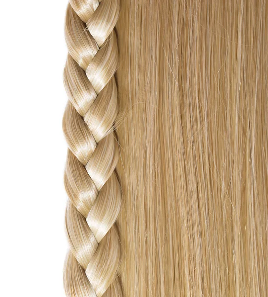 Cabelo reto loiro e trança ou Plait isolado em branco. Cabelo — Fotografia de Stock